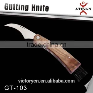 Folding Wooden Handle Mushroom Knife With Brush GT-103 thumbnail-1