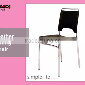 Industrial Style Black PVC Leather Chair Metal Stool Dining Chair thumbnail-1