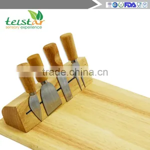 Manufacturer for Bamboo & Wooden Products Rubber Wood Cheese Board With 4knives Set Cheese Knife Set Cheese Board Set thumbnail-4