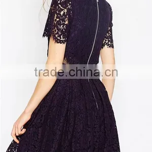China Guangzhou Clothing OEM Scalloped Edges Round Neckline Crop Top Mesh Insert Midi Women Dress thumbnail-6