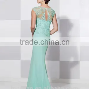 2015 Newest Good Quality High Neck Short Sleeve Lace Dress thumbnail-2