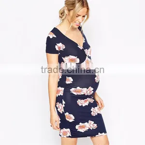 Maternity Clothing Manufacturer Wholesale Dark Floral Printed Maternity Clothes Wholesale Midi Maternity Clothes thumbnail-1