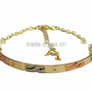 Artificial Imitation Three Tone Bangle Bracelet With Extension Link Chain thumbnail-1