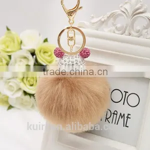 Faux Fur Pompom Key Chains Rhinestone Keychains Ladies Perfume Bottle Key Chain Rings Holder Cover Women Fmq-13 thumbnail-6