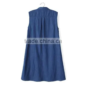 EY0587A 2015 New Desgin Women Collar Sleeveless Lace Stitching Cowboy Dress thumbnail-3
