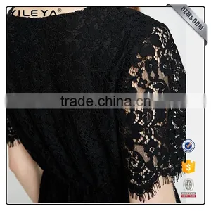 Women Casual Crochet Black Elegant Floral and Lace Dress Designs,ladies New Model Dress & Ladies Fashion Lace Patchwork Dresses thumbnail-4