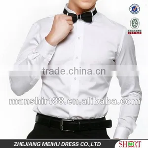 100% Cotton Mandarin Collar Slim Fit White Mens Dress Shirt thumbnail-2