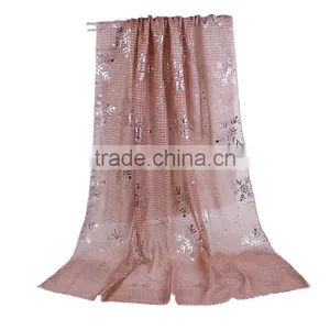 Cotton Polyester Blend Scarves & Wraps Rectangle Silver Dark Pink Christmas Snowflake Chinese Scarf thumbnail-1