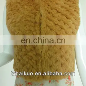 2013 Ladies New Fashion Rabbit Fur Knitting Grid Design Brown Orange Vest in Spring thumbnail-1