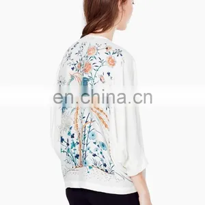 China Supplier Latest Style American Stylish Long Sleeve High Quality Embroidery Chiffon Lady Blouse thumbnail-2