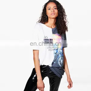 Custom Clothes Oversized White Women Casual Printed Longline t Shirt thumbnail-1