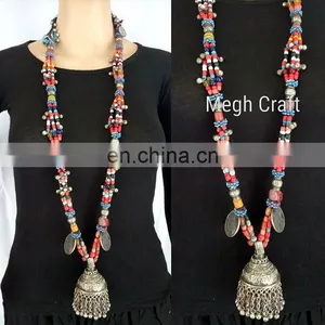 Vintage Afghan Kuchi Tribal Megh Craft Necklace-Designer German Silver Jewellery- Vintage Pearl Beaded Jewelry- thumbnail-1