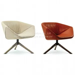 Modern Leather Cushion Single Metal Base Living Room Coffee Chair thumbnail-1