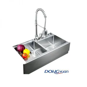 Guangdong Dongyuan Kitchenware Stainless Steel Double Bowl Farmhouse Apron Front Workstation Kitchen Sink (DY-HA471-824723-R10) thumbnail-1
