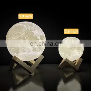 Creative Gift Decoration 3d Moon Light Rechargeable Night Light 3 Colors Touch Control Lamp Lights thumbnail-5