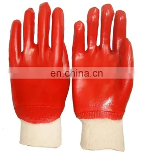 Oil & Chemical Resistant Hand Protection Cotton Interlock Knit Wrist Red PVC Gauntlet Gloves thumbnail-1