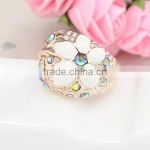 Shinning Brass Micro Pave Gold Flower Engagement Rings Jewelry Anillo Para Mujer Esposa Muchachas Chicas thumbnail-4