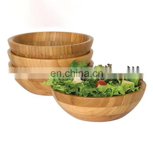 Friendly Spun Candy Bamboo Wooden Serving Lunch Plates and Bowls Fiber Mixing Fiber Antique Natural Large Shallow Bowl Set thumbnail-1