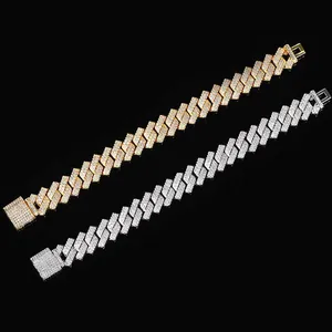 Row Full Diamond Bubble Cuban Bracelet 10/13/18/20/22MM CZ Stone Iced Out Hip Hop Jewelry Cuban Bracelet Women Men thumbnail-3