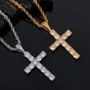 Men Women Hip Hop Cross Shiny Pendant With 4mm Zircon Tennis Chain Charm Iced Out Bling Exquisite Necklace Jewelry Fashion Gift thumbnail-3