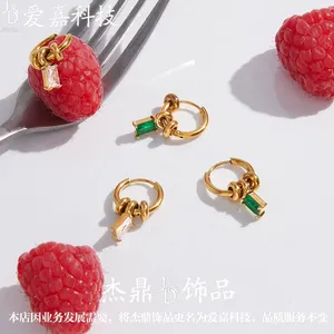 Stainless Steel Gold Plated Zircon Hoop Earrings Geometric Charm Huggie Earrings for Women Jewelry thumbnail-3