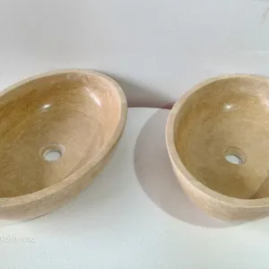 Factory Direct Travertine Hand Washbasin Countertop Basin Custom Bathroom Vessel Marble Sink for Apartment Hotel Home Bathroom thumbnail-5