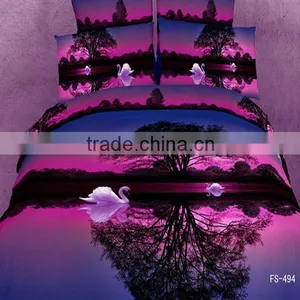 3D Reactive Dye Swan Print Bedding Cotton Duvet Cover Bed Set thumbnail-1