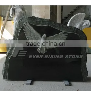 Green Granite Headstone With Eagle Carving thumbnail-1