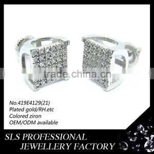 Simple Styles Width 6*6mm CZ Diameter 925 Silver Jewlery Wholesale Rhodium Plated Men's Earrings thumbnail-1