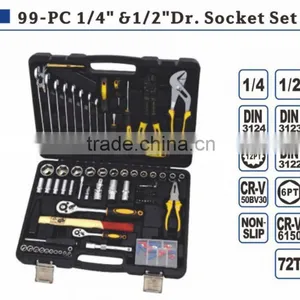 99pcs 1/4" &1/2" Dr Socket Set Hand Tool Set Hardware Tool Set thumbnail-1