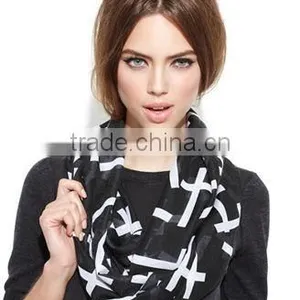 2015 Foreign Trade Latest Design Classic Cross Printed Polyester Infinity Scarf and Shawl Women thumbnail-3