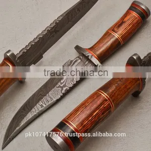 Custom Handmade Damascus Blade Rosewood Brown Handle thumbnail-1