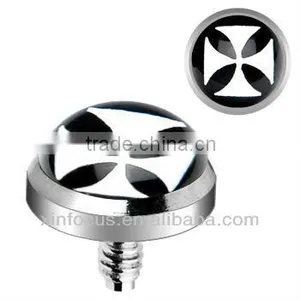 Surgical Steel Internally Threaded Iron Cross Logo Dermal Anchor Top Body Piercing Accessories thumbnail-1