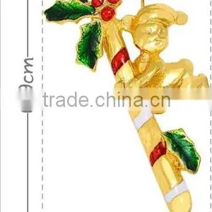 Gold Plated X'mas Little Boy Hugging Candy Cane Brooch thumbnail-1