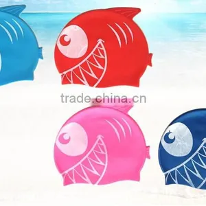 2016 Summer Fashionable Comfortable Wear Silicone Waterproof Cartoon Shark Children Swimming Cap thumbnail-1