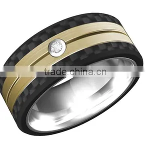 Polished Shiny Rose Gold Plating Tungsten Wedding Bands Ring Inlay Carbon Fiber Rings Bands thumbnail-3