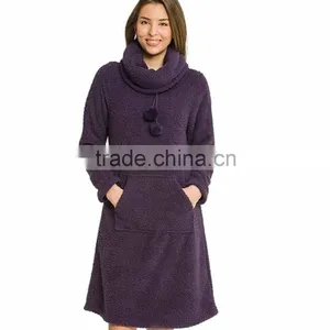 Night Dresses for Women High Neck Microfiber Fleece Bathrobe thumbnail-1