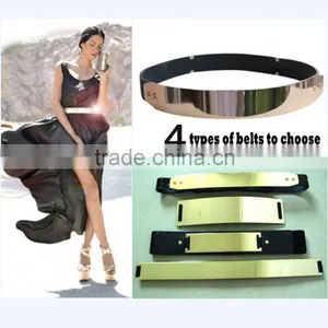 Elastic Mirror Metal Waist Belt Metallic Bling Metal Gold Plate Wide Obi Band thumbnail-5