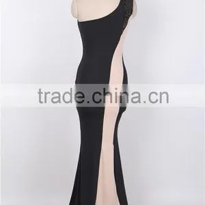 Hot Wholesale 2016 Newest Arrival Two Colors Combination Full Length Evening Dress One Sleeve thumbnail-2