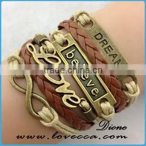 Multilayer Braided Bracelets Antique Gold Faith Hope Believe Charm Bracelet thumbnail-6