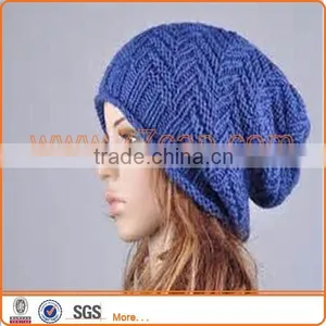 Fall and Winter Blue Chunky Wool Knit Slouchy Hat thumbnail-1