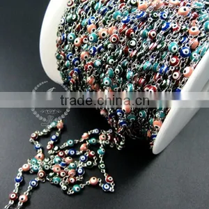5mm Red,pink,green,blue Enameled Round Turkish Evil Eye Beads Links Silver Plated Brass Necklace Chain DIY Supplies 1312024 thumbnail-1