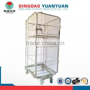 Wire Mesh 4 Sided Roll Logistics Pallet Container Warehousing Storge Cage Metal Foldable Steel Storage Cages Table Trolley thumbnail-1