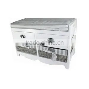 Wooden Storage Bench Seat With Wicker/Wooden Drawers thumbnail-1