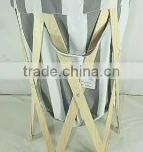 Patent Folding Wooden Laundry Hamper With Canvas Bag thumbnail-1
