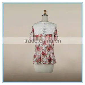 Wholesale Ladies Floral Picture Printed Design Lace Blouse With Embroidery thumbnail-2