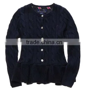 Latest Children Girls Cable Knit Ruffle Buttom Down Long Cardigan Sweater thumbnail-4
