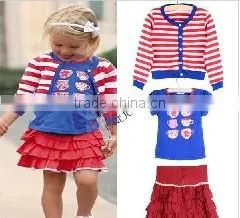 New 2014 Children Clothing Set Baby Girl Fashion Three-piece Suit Set Kids Striped Coat +T-shirt + Tutu Dress 20149 thumbnail-1