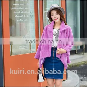 2016 Autumn New Arrival Irregular Whole Skin Rex Rabbit Fur Coat Outerwear Women Fashion Turn Down Collar Real Fur Jacket thumbnail-2