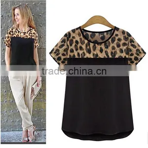Classic Black and White Summer Women Chiffon Leopard Stitching Clothing Plus Size,chiffon Fabric,t Shirt Women Wear thumbnail-5